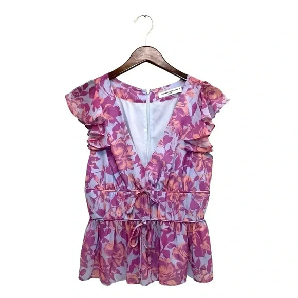 AMANDA UPRICHARD Dede Top Blouse Floral Ruffle Colorful Midsummer Coastal Size S - Picture 5 of 12